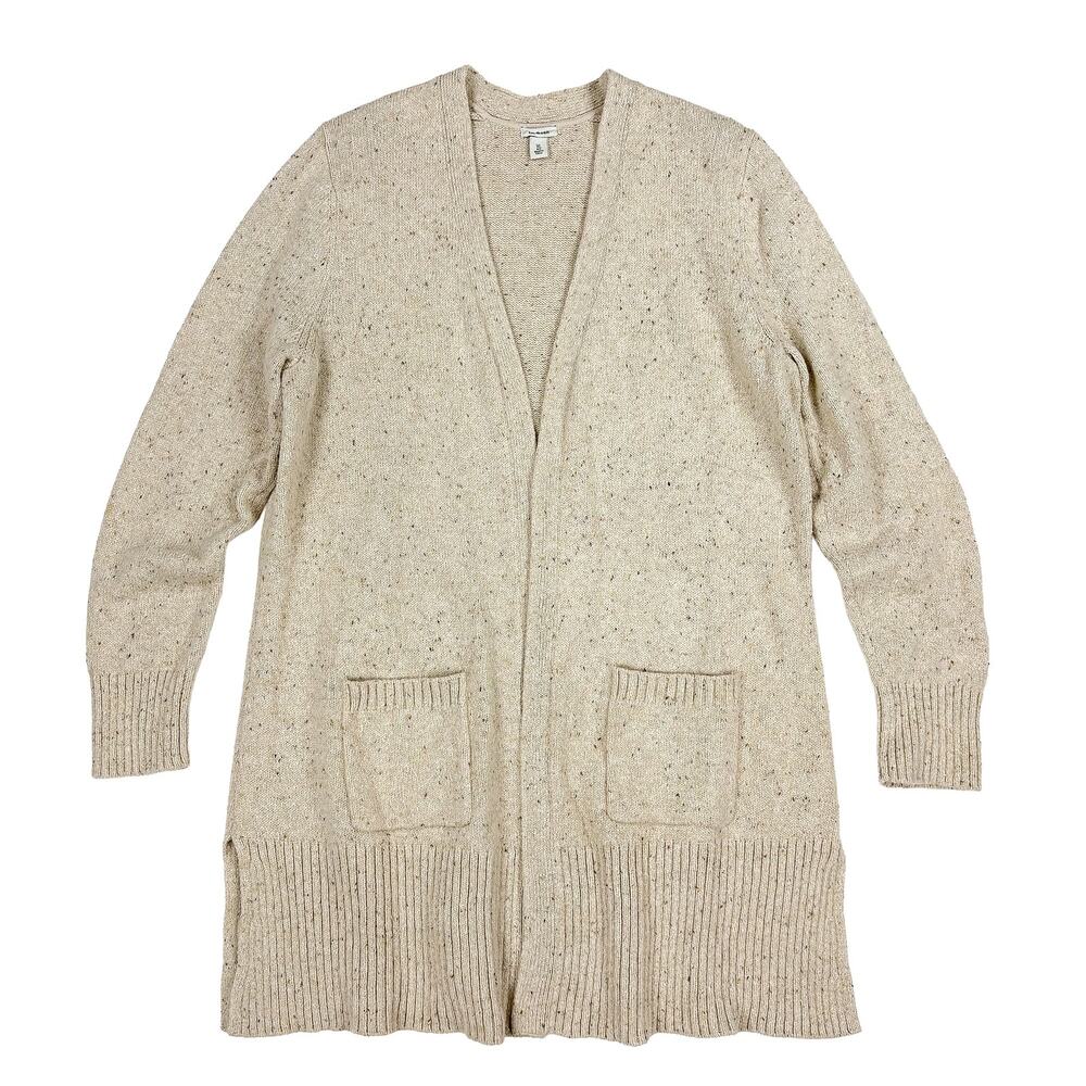 LL Bean Cardigan Sweater Womens XL Oatmeal Beige Donegal Wool Blend Open Long